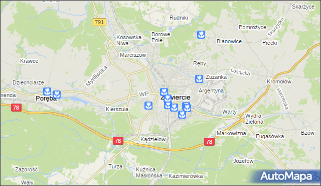 mapa Zawiercie, Zawiercie na mapie Targeo