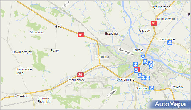 mapa Zielęcice gmina Skarbimierz, Zielęcice gmina Skarbimierz na mapie Targeo