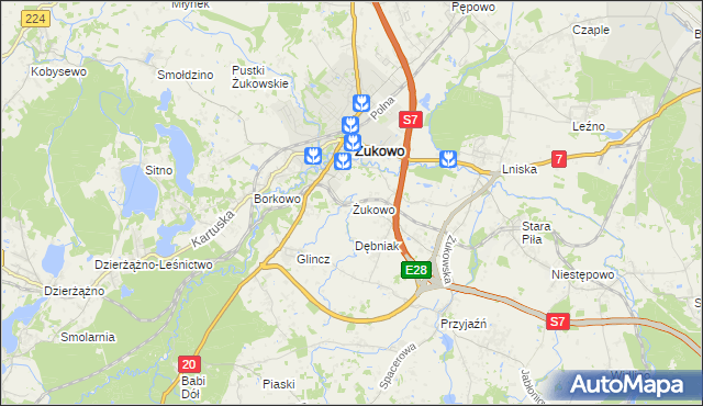 mapa Żukowo powiat kartuski, Żukowo powiat kartuski na mapie Targeo