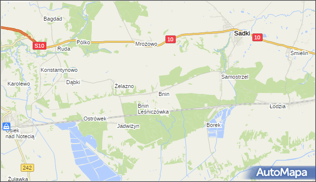 mapa Bnin gmina Sadki, Bnin gmina Sadki na mapie Targeo