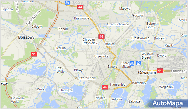 mapa Brzezinka gmina Oświęcim, Brzezinka gmina Oświęcim na mapie Targeo