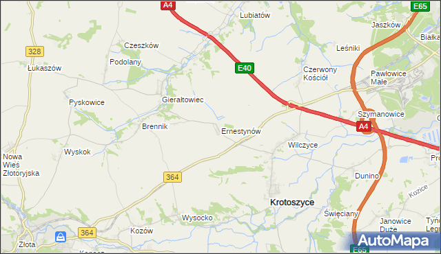mapa Ernestynów gmina Złotoryja, Ernestynów gmina Złotoryja na mapie Targeo