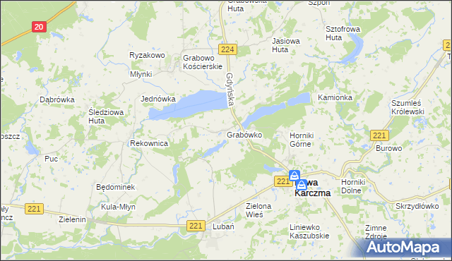 mapa Grabówko gmina Nowa Karczma, Grabówko gmina Nowa Karczma na mapie Targeo