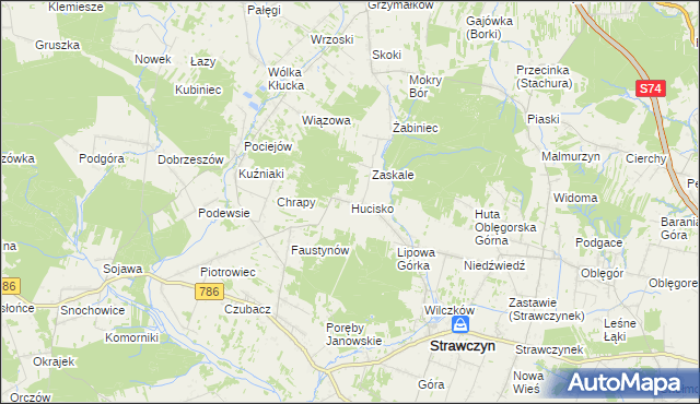 mapa Hucisko gmina Strawczyn, Hucisko gmina Strawczyn na mapie Targeo