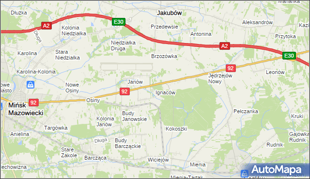 mapa Ignaców gmina Mińsk Mazowiecki, Ignaców gmina Mińsk Mazowiecki na mapie Targeo