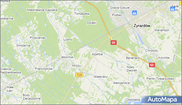 mapa Józefów gmina Wiskitki, Józefów gmina Wiskitki na mapie Targeo