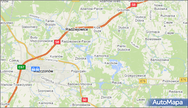 mapa Kamionka gmina Radziejowice, Kamionka gmina Radziejowice na mapie Targeo