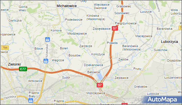 mapa Kończyce gmina Michałowice, Kończyce gmina Michałowice na mapie Targeo