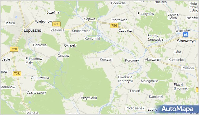 mapa Korczyn gmina Strawczyn, Korczyn gmina Strawczyn na mapie Targeo