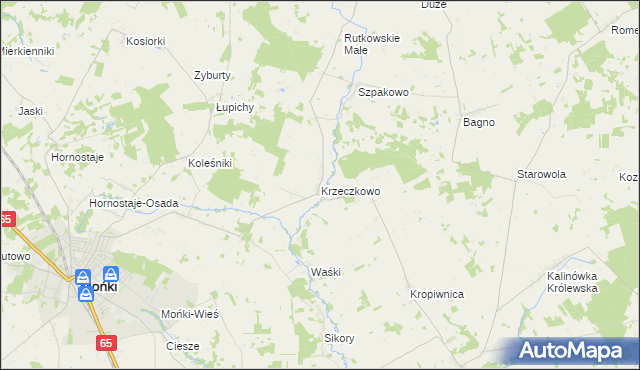 mapa Krzeczkowo gmina Mońki, Krzeczkowo gmina Mońki na mapie Targeo