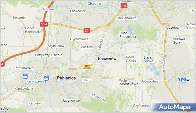 mapa Ksawerów powiat pabianicki, Ksawerów powiat pabianicki na mapie Targeo