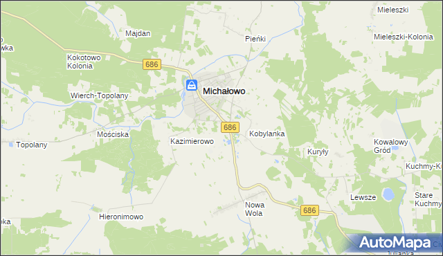 mapa Michałowo-Kolonia, Michałowo-Kolonia na mapie Targeo