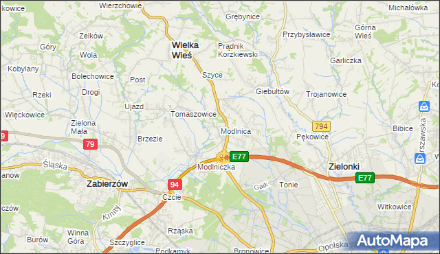 mapa Modlnica, Modlnica na mapie Targeo