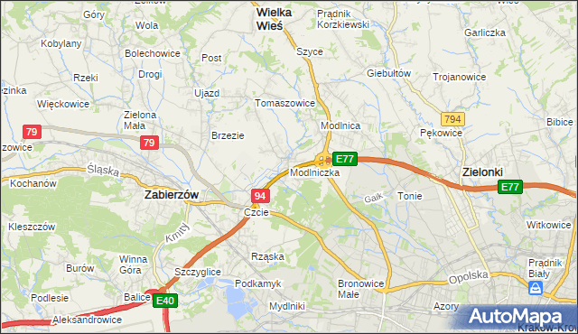 mapa Modlniczka, Modlniczka na mapie Targeo