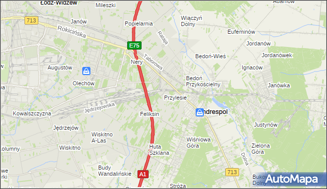 mapa Przylesie gmina Łódź, Przylesie gmina Łódź na mapie Targeo