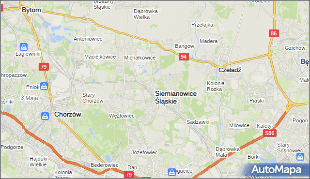 mapa Siemianowice Śląskie, Siemianowice Śląskie na mapie Targeo