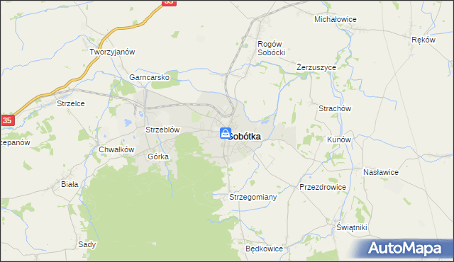 mapa Sobótka powiat wrocławski, Sobótka powiat wrocławski na mapie Targeo