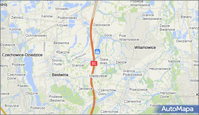 mapa Stara Wieś gmina Wilamowice, Stara Wieś gmina Wilamowice na mapie Targeo
