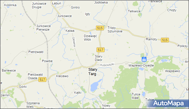 mapa Stary Dwór gmina Stary Targ, Stary Dwór gmina Stary Targ na mapie Targeo