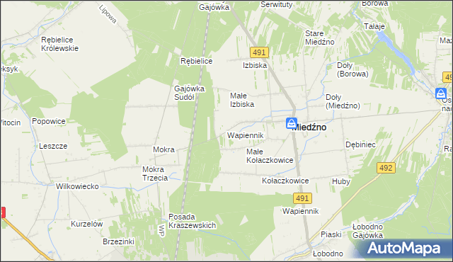 mapa Wapiennik gmina Miedźno, Wapiennik gmina Miedźno na mapie Targeo
