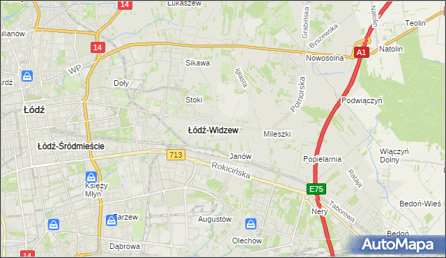 mapa Widzew, Widzew na mapie Targeo
