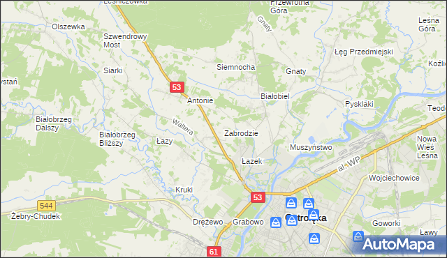 mapa Zabrodzie gmina Olszewo-Borki, Zabrodzie gmina Olszewo-Borki na mapie Targeo