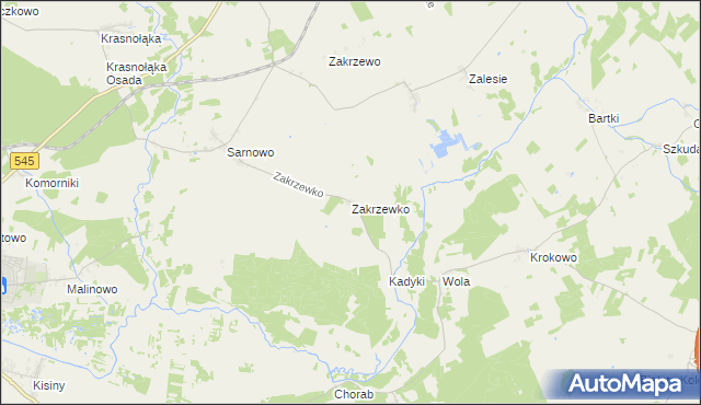 mapa Zakrzewko gmina Kozłowo, Zakrzewko gmina Kozłowo na mapie Targeo