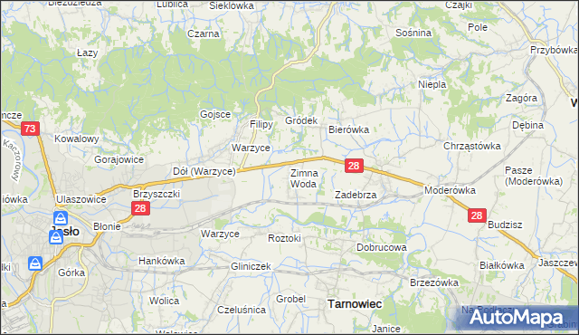 mapa Zimna Woda gmina Jasło, Zimna Woda gmina Jasło na mapie Targeo