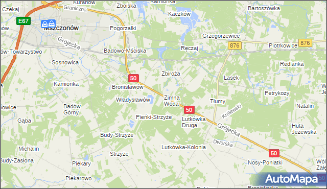 mapa Zimna Woda gmina Mszczonów, Zimna Woda gmina Mszczonów na mapie Targeo