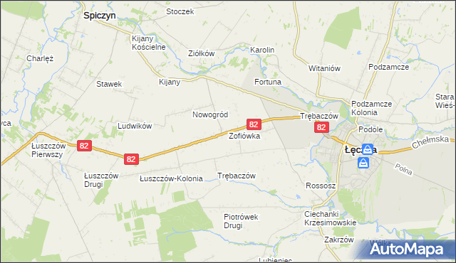 mapa Zofiówka gmina Łęczna, Zofiówka gmina Łęczna na mapie Targeo