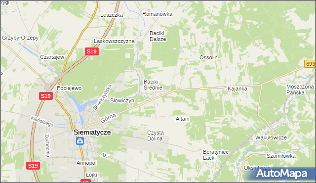 mapa Baciki Bliższe, Baciki Bliższe na mapie Targeo