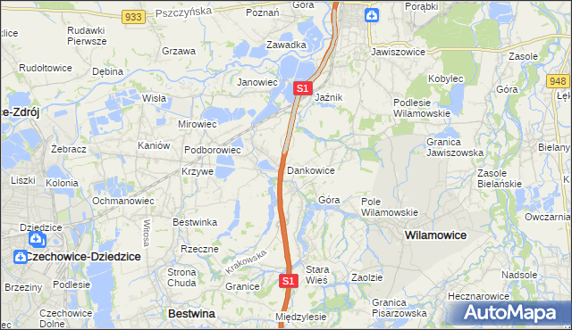 mapa Dankowice gmina Wilamowice, Dankowice gmina Wilamowice na mapie Targeo