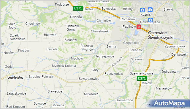 mapa Jędrzejowice gmina Bodzechów, Jędrzejowice gmina Bodzechów na mapie Targeo