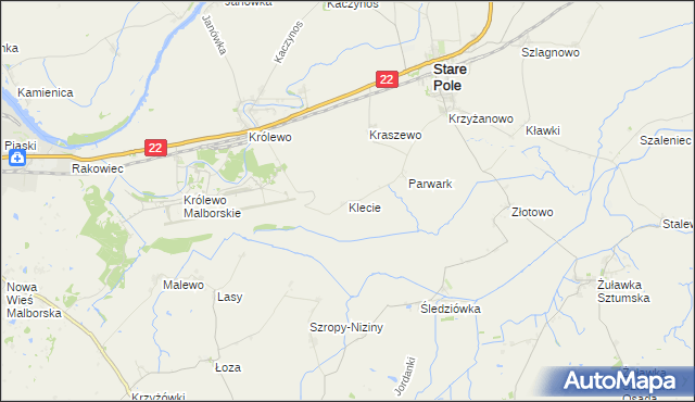 mapa Klecie gmina Stare Pole, Klecie gmina Stare Pole na mapie Targeo