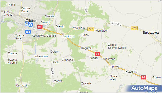 mapa Kogutek gmina Olkusz, Kogutek gmina Olkusz na mapie Targeo