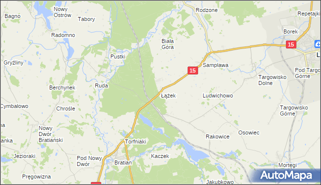 mapa Łążek gmina Lubawa, Łążek gmina Lubawa na mapie Targeo