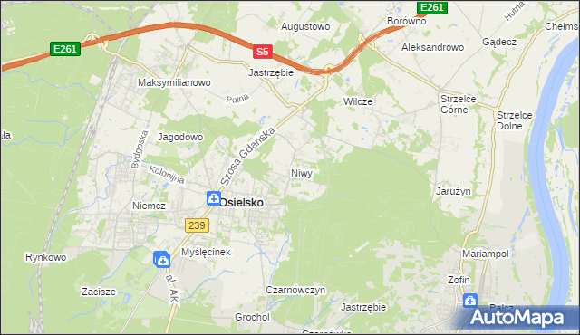 mapa Niwy gmina Osielsko, Niwy gmina Osielsko na mapie Targeo