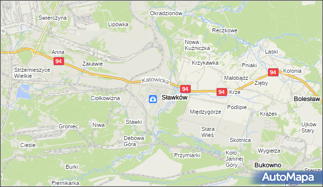 mapa Sławków powiat będziński, Sławków powiat będziński na mapie Targeo