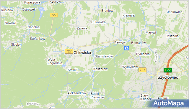 mapa Stanisławów gmina Chlewiska, Stanisławów gmina Chlewiska na mapie Targeo