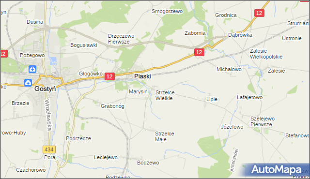 mapa Strzelce Wielkie gmina Piaski, Strzelce Wielkie gmina Piaski na mapie Targeo