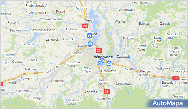 mapa Wadowice, Wadowice na mapie Targeo
