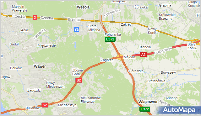 mapa Zagórze gmina Wiązowna, Zagórze gmina Wiązowna na mapie Targeo