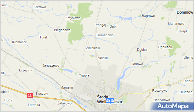 mapa Zielniki, Zielniki na mapie Targeo