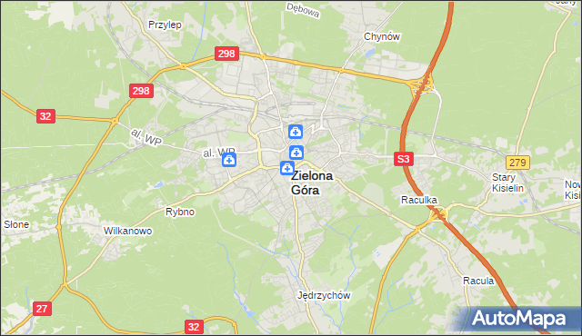 mapa Zielona Góra, Zielona Góra na mapie Targeo