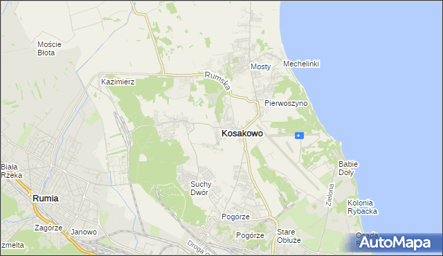mapa Kosakowo powiat pucki, Kosakowo powiat pucki na mapie Targeo