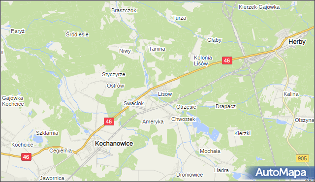 mapa Lisów gmina Herby, Lisów gmina Herby na mapie Targeo