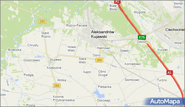 mapa Ośno gmina Aleksandrów Kujawski, Ośno gmina Aleksandrów Kujawski na mapie Targeo
