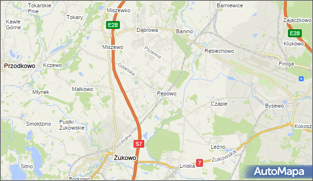 mapa Pępowo gmina Żukowo, Pępowo gmina Żukowo na mapie Targeo