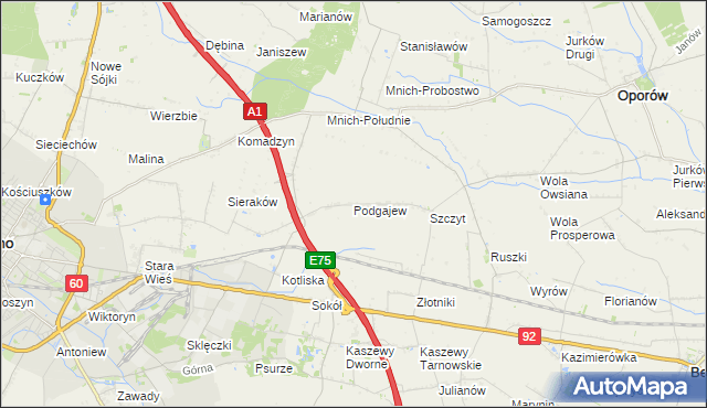 mapa Podgajew gmina Oporów, Podgajew gmina Oporów na mapie Targeo
