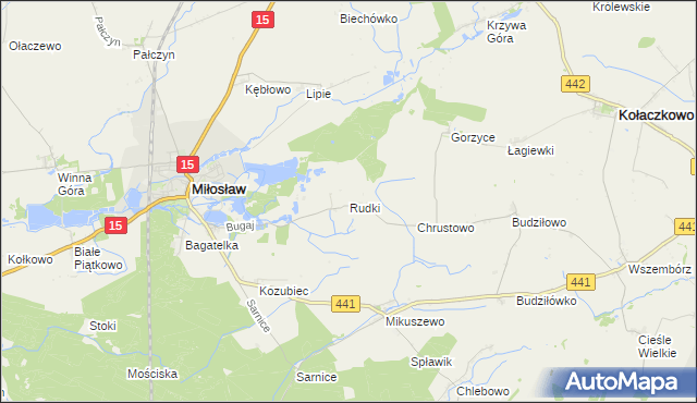mapa Rudki gmina Miłosław, Rudki gmina Miłosław na mapie Targeo